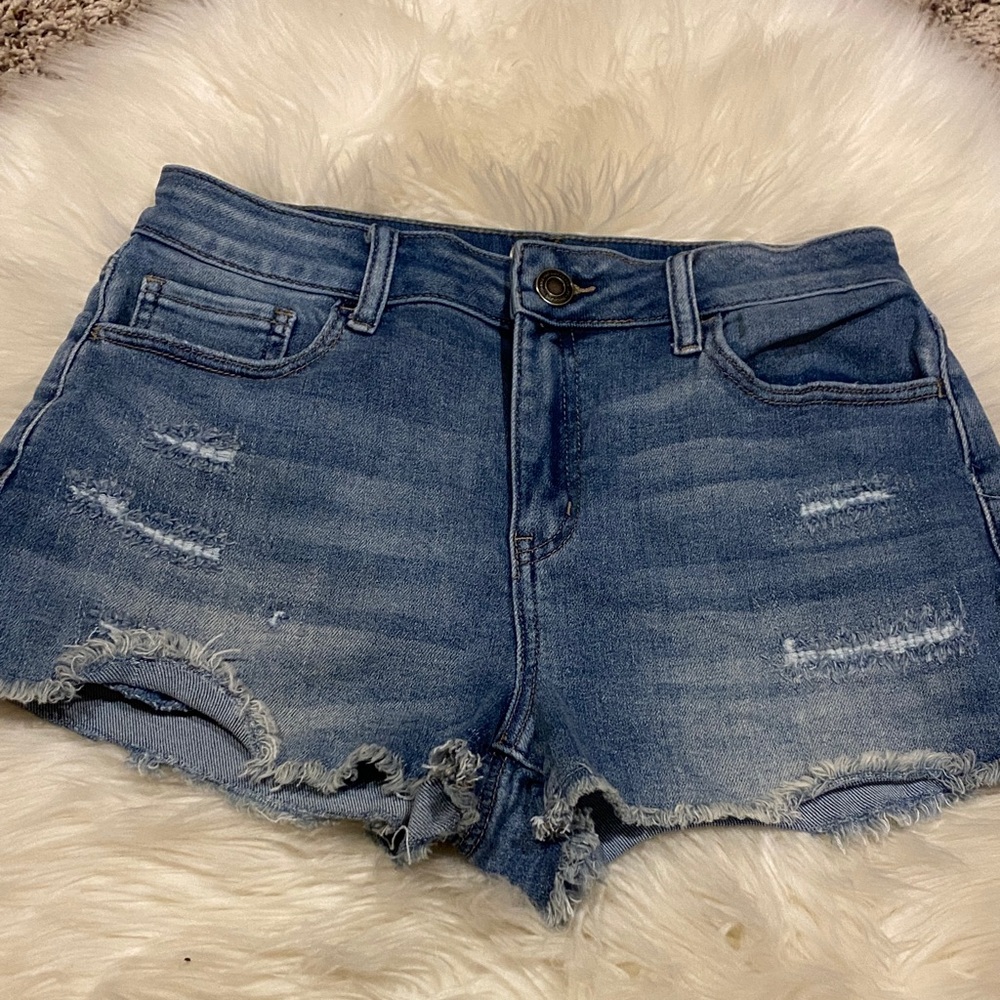 SO Blue Distressed Frayed Hem Denim Shorts